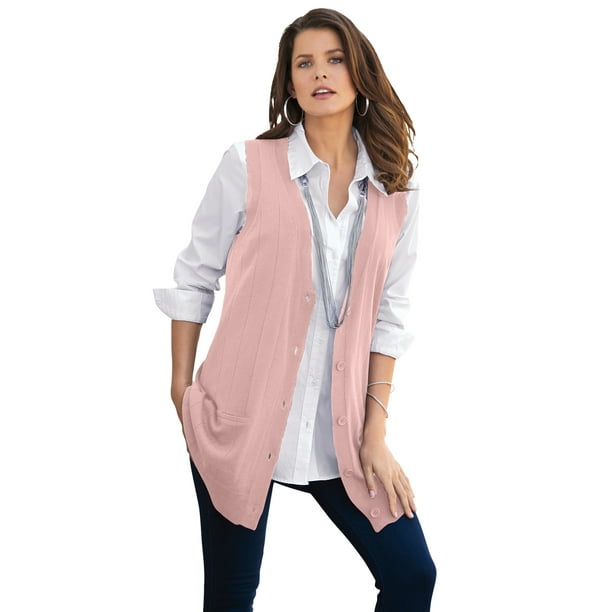 Roamans Womens Plus Size Deep V Button Cardigan